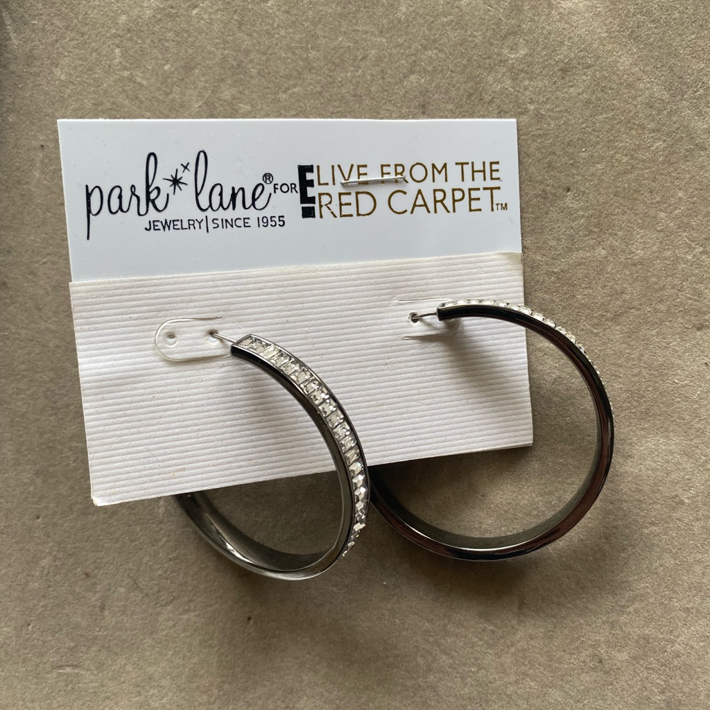 Hematite With Clear Stones Descending - Hoop Earrings - Park Lane Jewelry 58$
